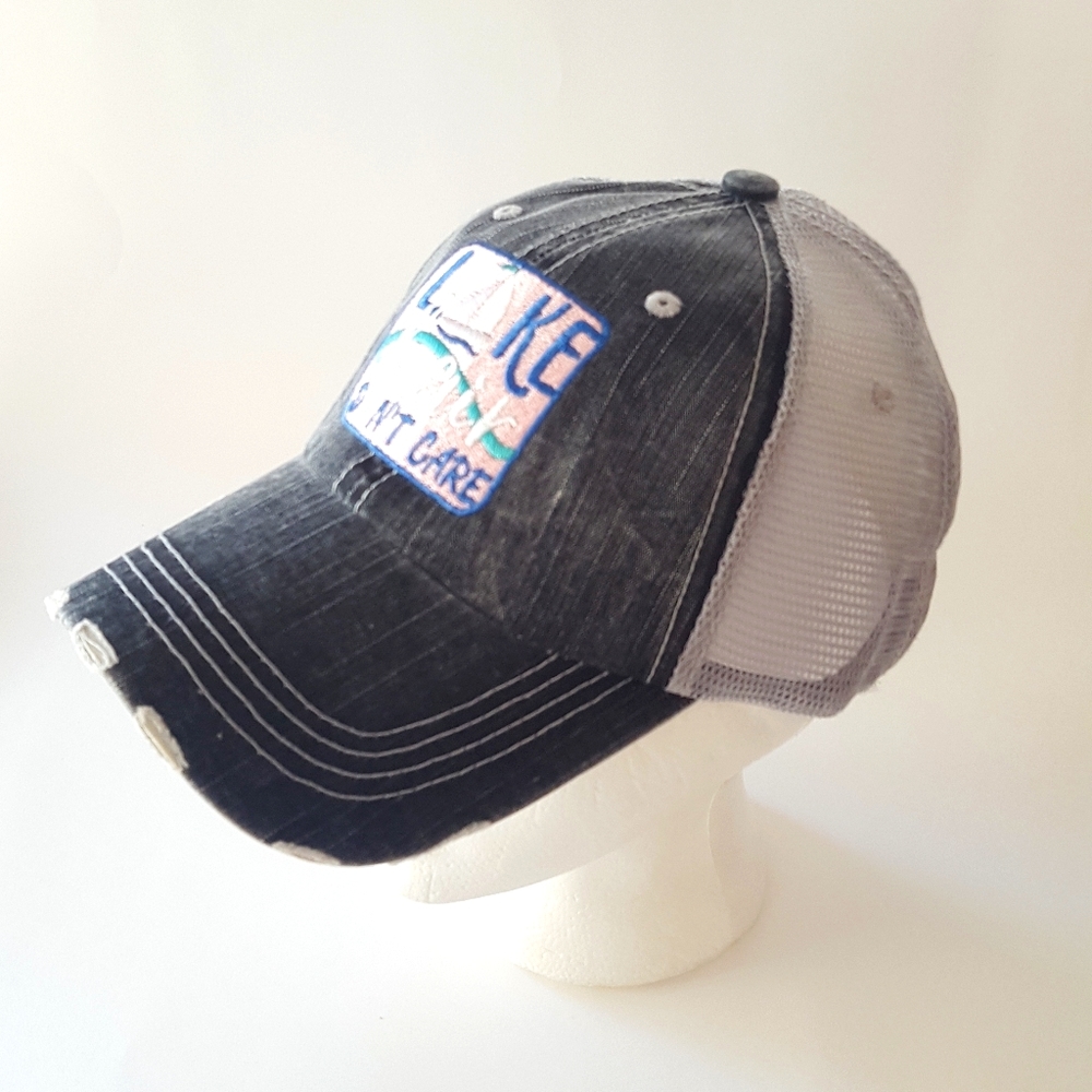 New Lake hair don't care distressed trucker hat
